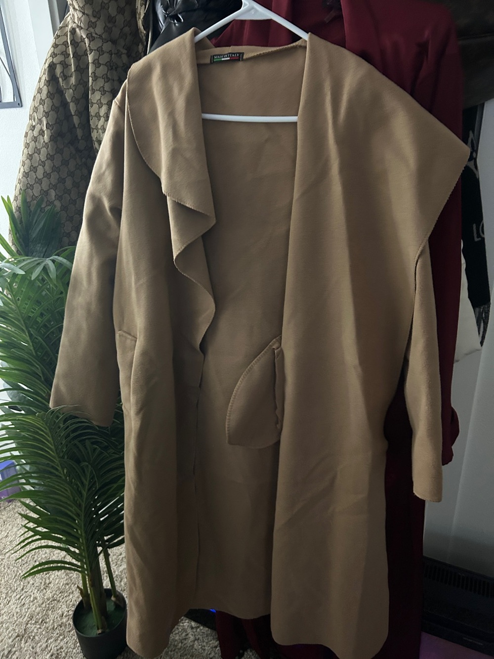Women's Camel Open-Front Trench Coat